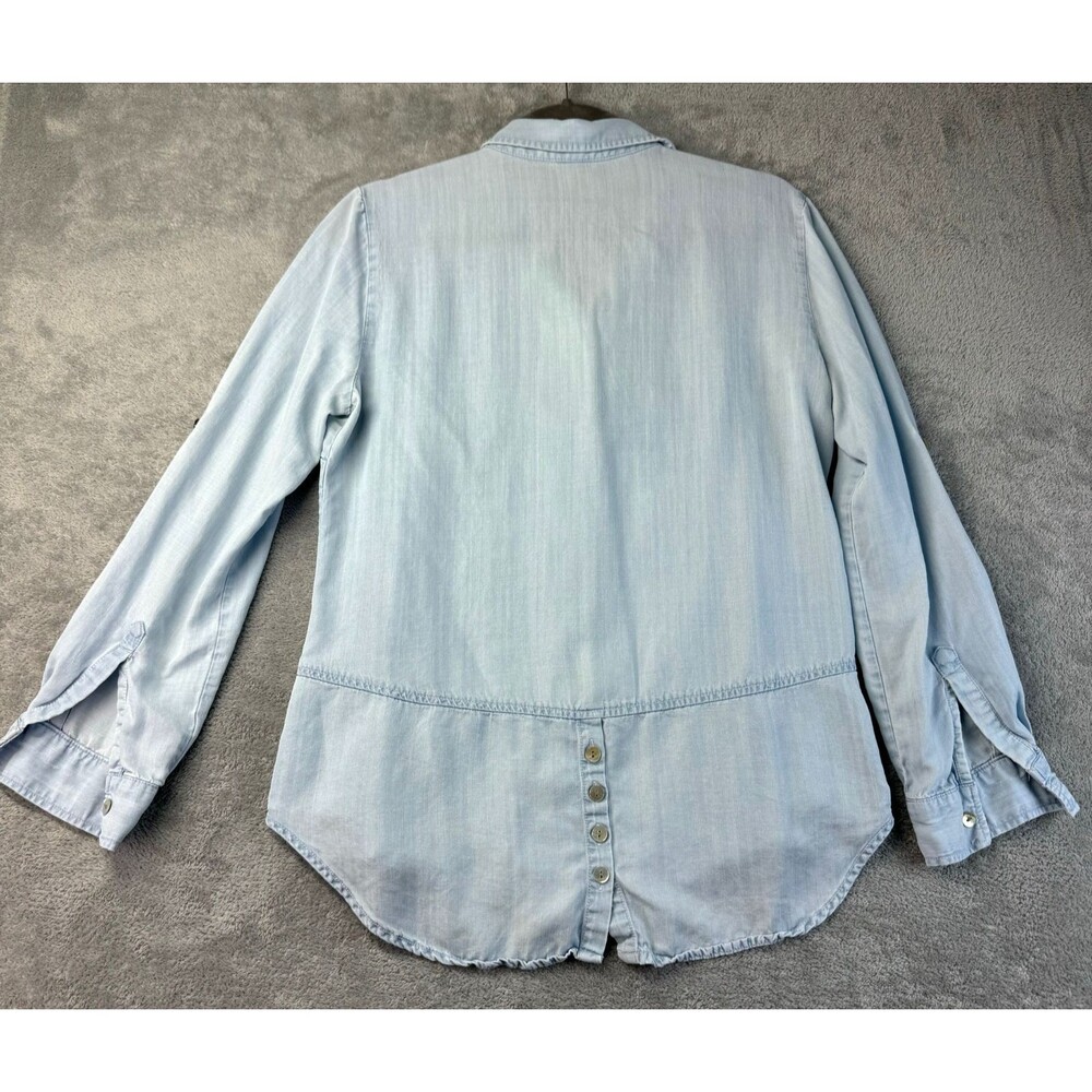 Liverpool Shirt Women's Small Blue Light Wash Chambray Denim Tunic Roll Tab Top - Picture 2 of 13